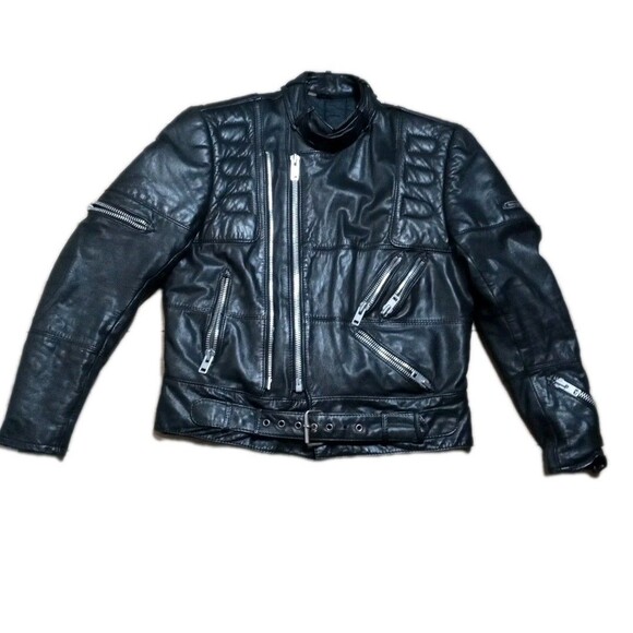 VTG Hein Gericke Leather Motorcycle Racing Jacket Sz 42  Black  Stand Up Collar - Picture 1 of 16